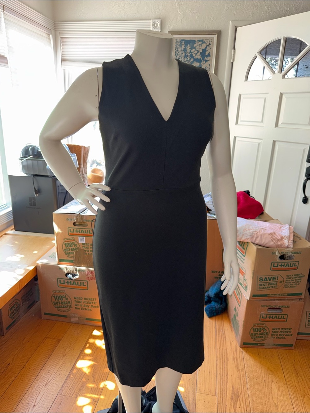 Banana Republic Classic Black Sheath Dress - Midi V-neck Sz 12